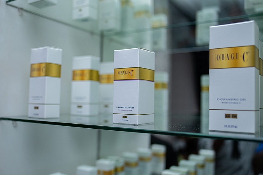 Obagi skin care products on display.