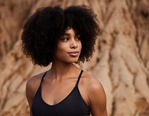 Woman wearing a black top